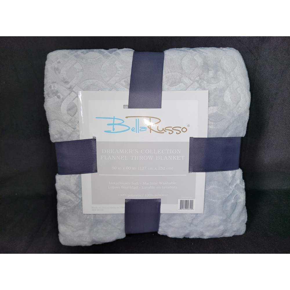 Bella Russo Dreamer’s Collection Flannel Throw Blanket 50x60 Soft Gray Gift NEW